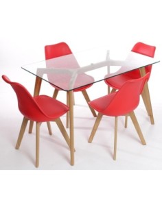 Silla TORRE 4P (SU), madera, polipropileno y cojín rojo 2