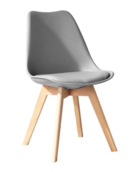 Silla TORRE 4P (SU), madera, polipropileno y cojín gris claro