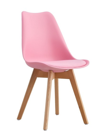 Silla TORRE 4P (SU), madera, polipropileno y cojín rosa