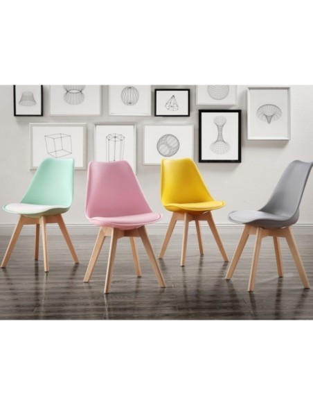 Silla TORRE 4P (SU), madera, polipropileno y cojín rosa