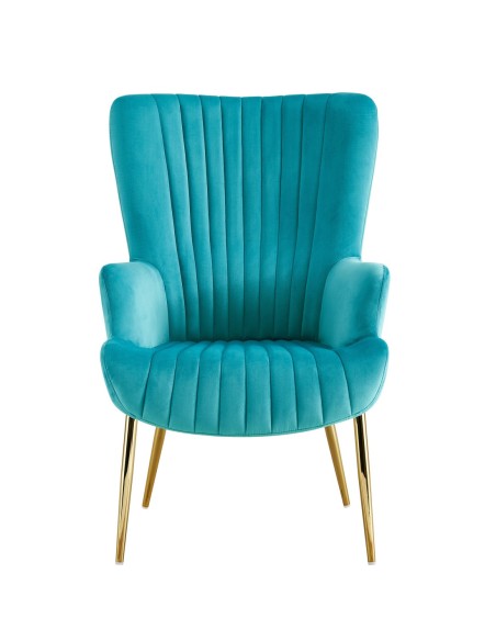 Sillón LILLE, patas doradas, tapizado velvet turquesa