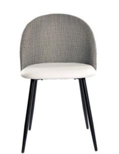 Silla ETNA, metal negro, tapizado pata de gallo y similpiel blanca 2