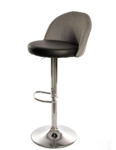 Taburete ETNA, regulable, cromado, tapizado pata de gallo y similpiel negra