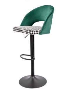 Taburete TEIDE, regulable, metal negro, tapizado verde con pata de gallo