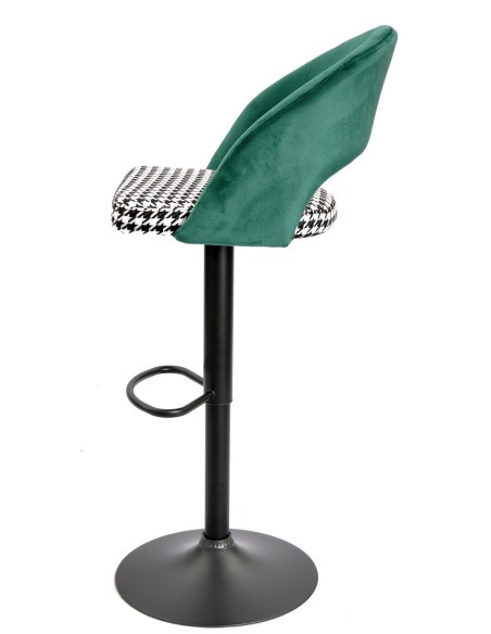 Taburete TEIDE, regulable, metal negro, tapizado verde con pata de gallo