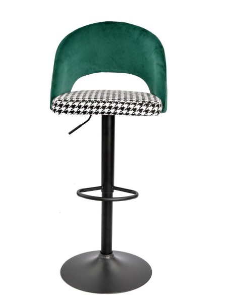 Taburete TEIDE, regulable, metal negro, tapizado verde con pata de gallo