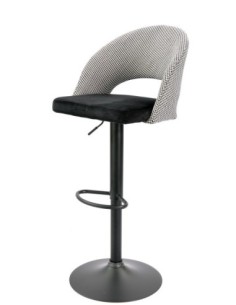 Taburete TEIDE, regulable, metal negro, tapizado pata de gallo con negro