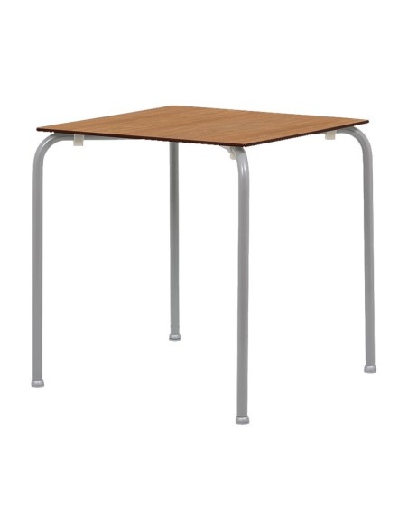 Mesa FERAY, apilable, epoxi color plata, tablero fenólico roble Country 69 x 69 cms.
