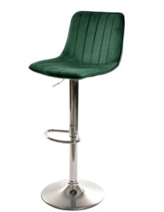 Taburete YUCCA, regulable, metal cromado, tapizado velvet verde