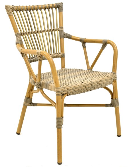 Sillón PAROS, apilable, aluminio, ratán marrón y gris