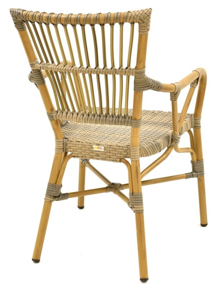 Sillón PAROS, apilable, aluminio, ratán marrón y gris