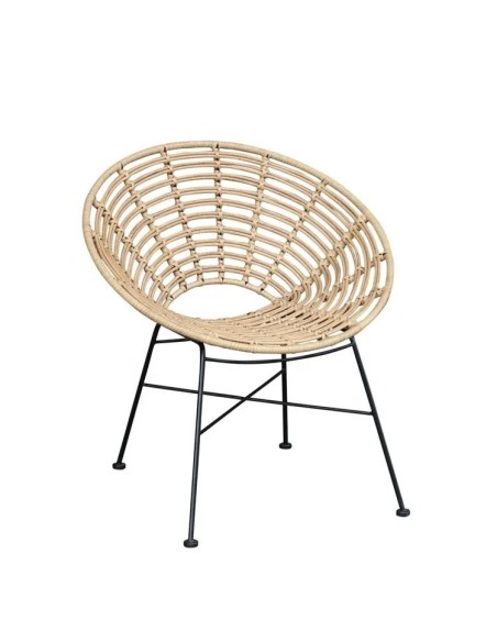 Sillón CIDORA, metal, ratán beige