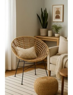 Sillón CIDORA, metal, ratán beige 2