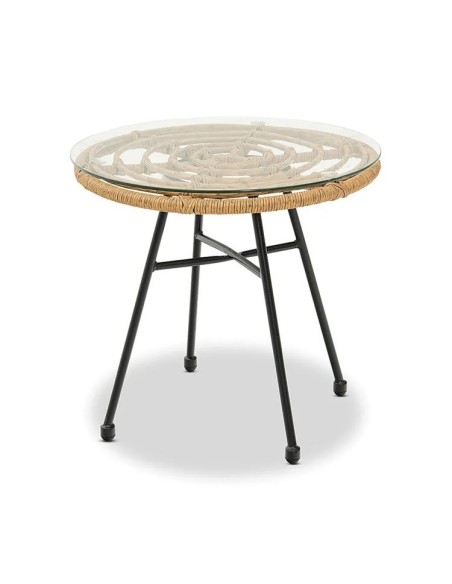 Mesa DEWA, baja, metal, ratán, cristal, 45 cms de diámetro