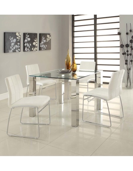 Silla BERTA, cromada, similpiel blanca