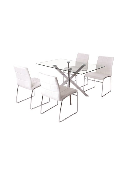 Silla BERTA, cromada, similpiel blanca