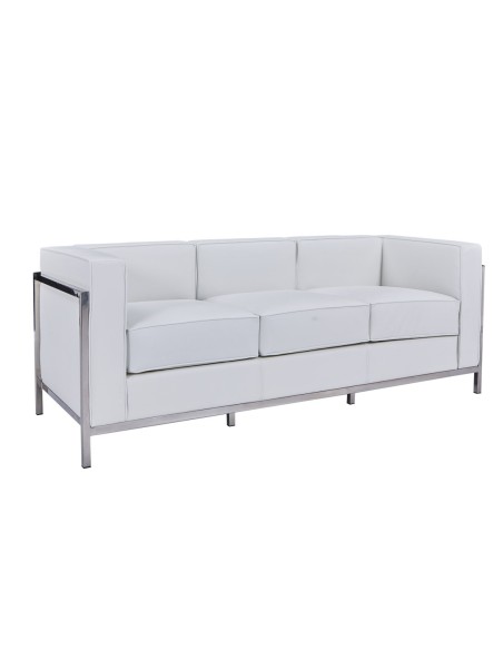 Sofá LOBBY, 3 plazas, acero inoxidable, similpiel blanca