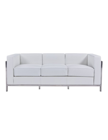 Sofá LOBBY, 3 plazas, acero inoxidable, similpiel blanca