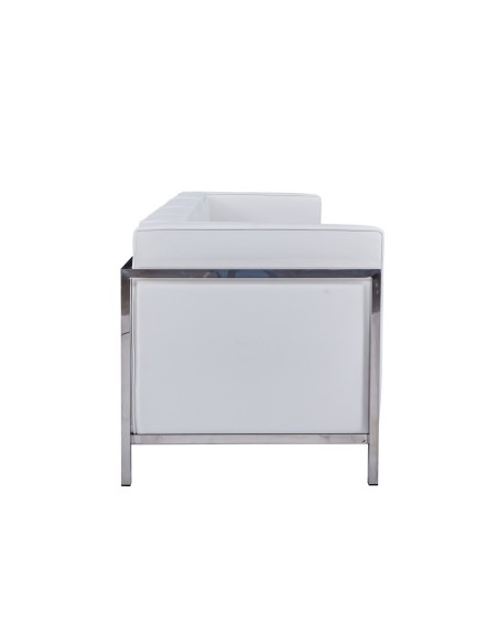 Sofá LOBBY, 3 plazas, acero inoxidable, similpiel blanca