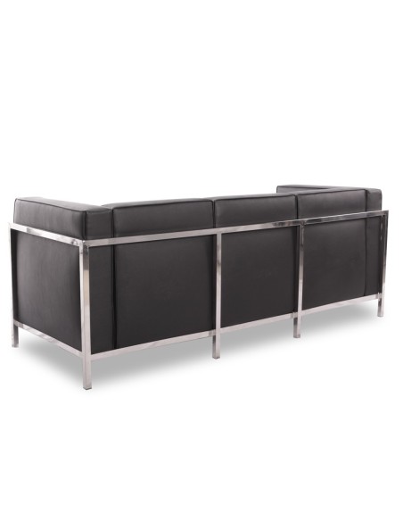 Sofá LOBBY, 3 plazas, acero inoxidable, similpiel negra