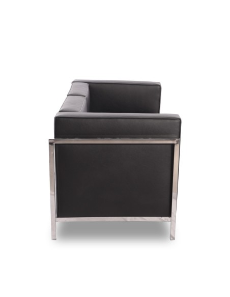 Sofá LOBBY, 3 plazas, acero inoxidable, similpiel negra