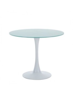 Mesa TUL (TO), metal, tapa de cristal blanco, 90 cms de diámetro