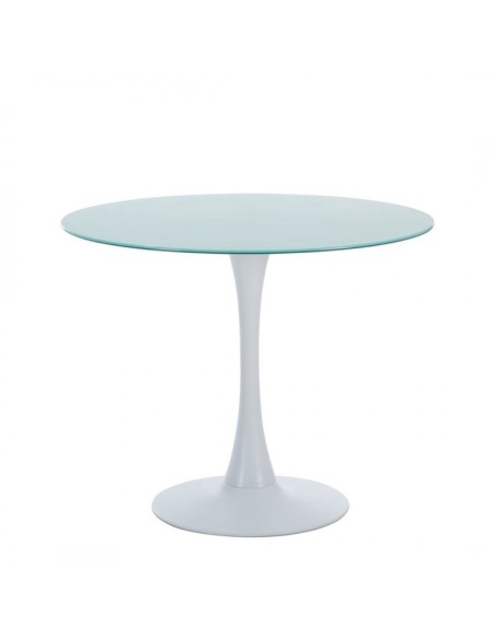 Mesa TUL (TO), metal, tapa de cristal blanco, 90 cms de diámetro