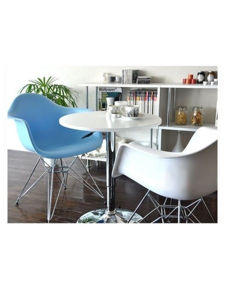 Mesa MABEL, graduable, tapa soft blanca, 70 cms de diámetro