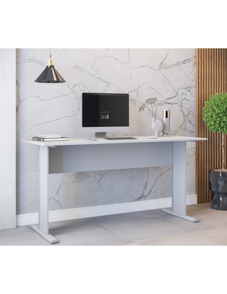 Mesa de oficina WORK, metal, bilaminado color platino 120 x 60 cms