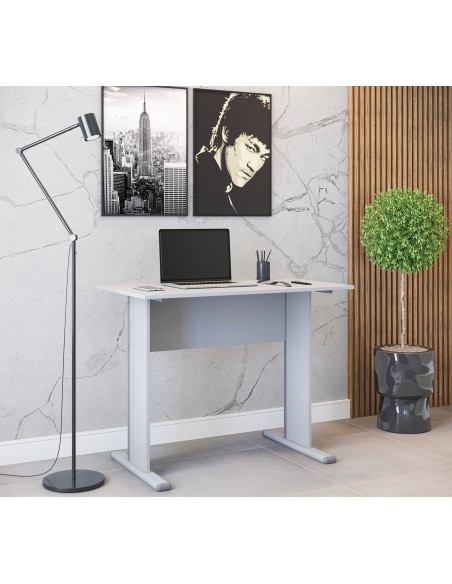 Mesa de oficina WORK, metal, bilaminado color platino 90 x 60 cms