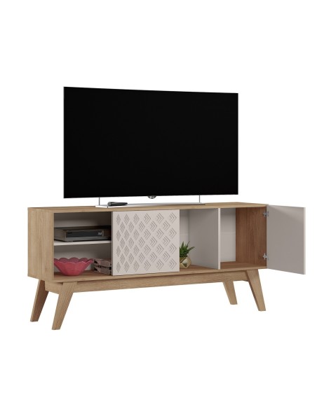 Mueble TV PREMIUM, cedro y blanco roto, 150 cms.