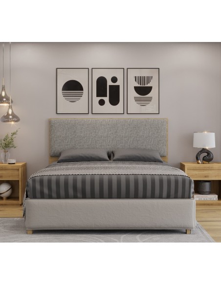 Cabecero tapizado UNI 160, MDP miel, tejido panamá, 160x5x90 cms