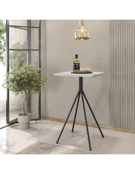 Mesa BISTRÓ, alta, metal negro, tapa de MDP color blanco, 60 x 60 cms