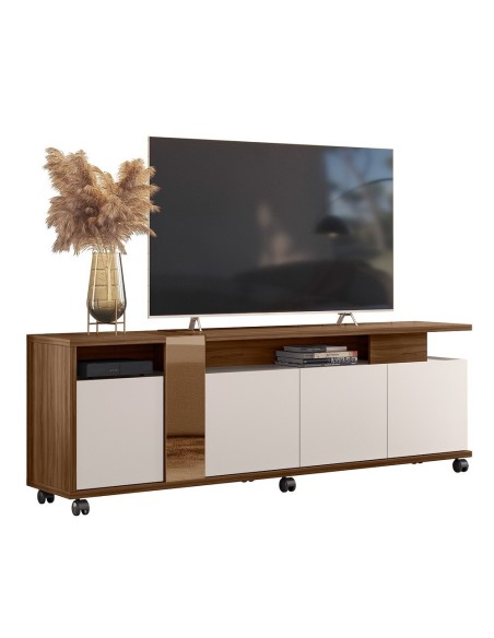 Mueble TV NEW CRISTAL, nogal y blanco roto, 183 cms.