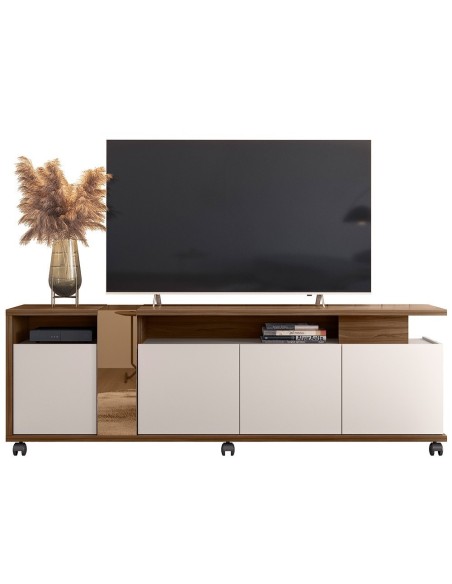 Mueble TV NEW CRISTAL, nogal y blanco roto, 183 cms.