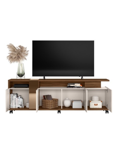 Mueble TV NEW CRISTAL, nogal y blanco roto, 183 cms.