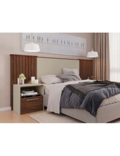 Cabecero LUCIUS, extensible, 2 mesillas de noche, MDP habana y blanco roto 2