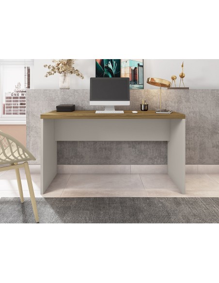 Mesa de oficina STUDIO 136, bilaminado miel y cacao, 136 x 60 cms