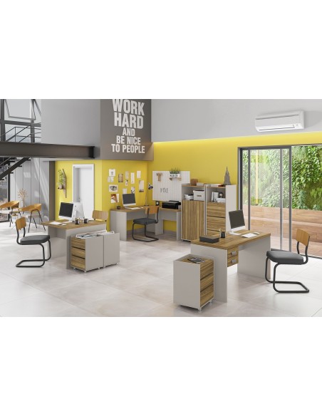 Mesa de oficina STUDIO 136, bilaminado miel y cacao, 136 x 60 cms