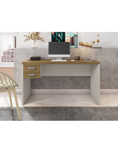 Mesa de oficina STUDIO 136, 2 cajones, bilaminado miel y cacao, 136 x 60 cms