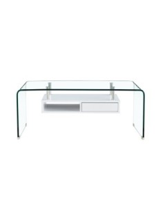 Mesa NEWARK, baja, estante blanco, cristal curvado, 110 x 60 cms