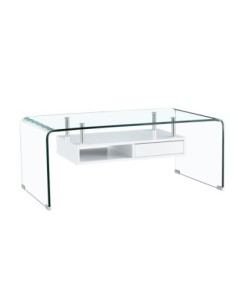 Mesa NEWARK, baja, estante blanco, cristal curvado, 110 x 60 cms 2