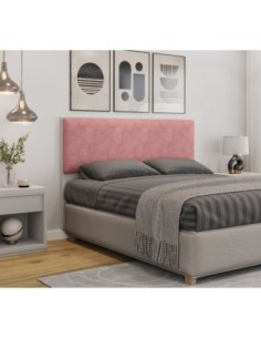 Cabecero tapizado UNI 160, MDP blanco, tejido velvet rosa, 160x5x90 cms