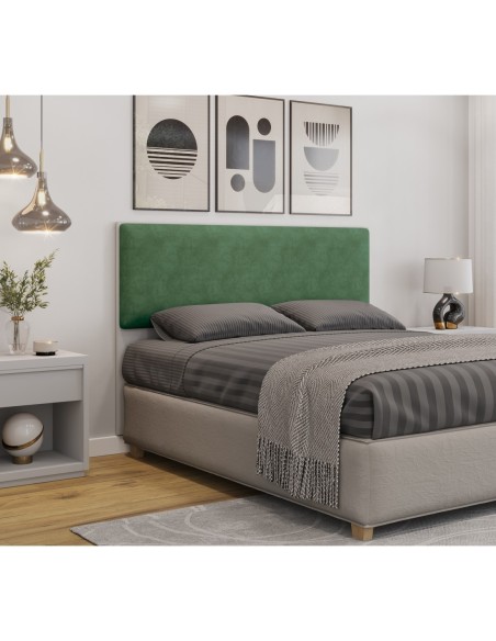 Cabecero tapizado UNI 160, MDP blanco, tejido velvet verde, 160x5x90 cms