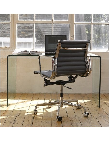 Mesa APOLO (SU), cristal curvado transparente, 125 x 70 cms