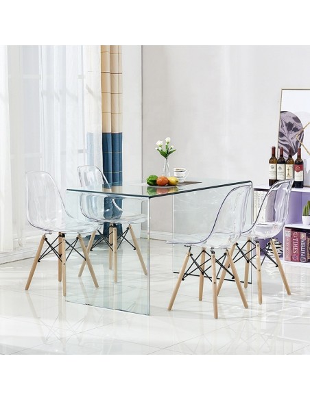 Mesa APOLO (SU), cristal curvado transparente, 125 x 70 cms