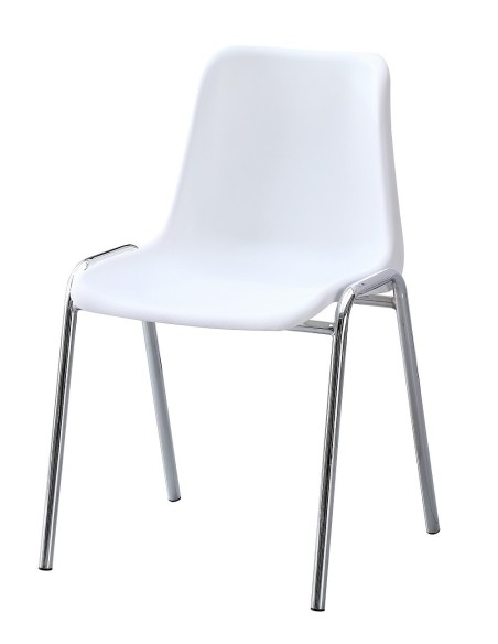 Silla CARCASA, apilable, cromada, polipropileno blanco