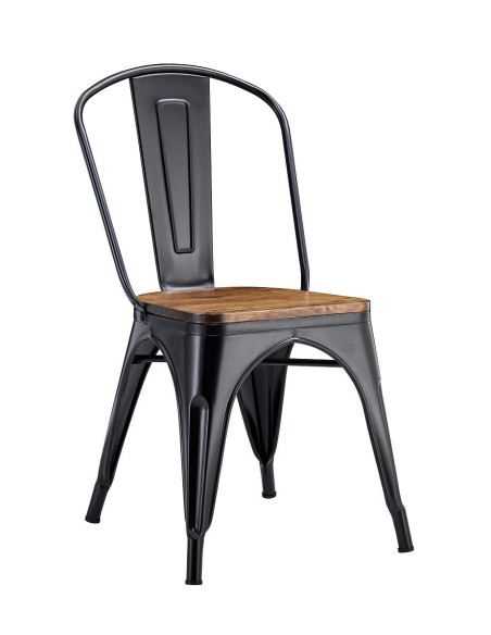 Silla TOL EK WOOD, acero, negra, asiento madera