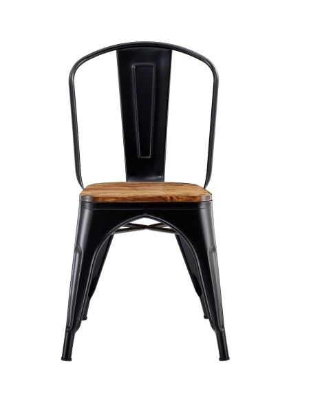Silla TOL EK WOOD, acero, negra, asiento madera