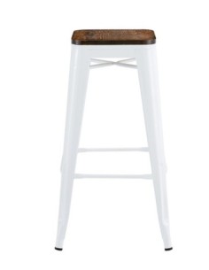 Taburete TOL EK WOOD, acero, blanco, asiento madera 2